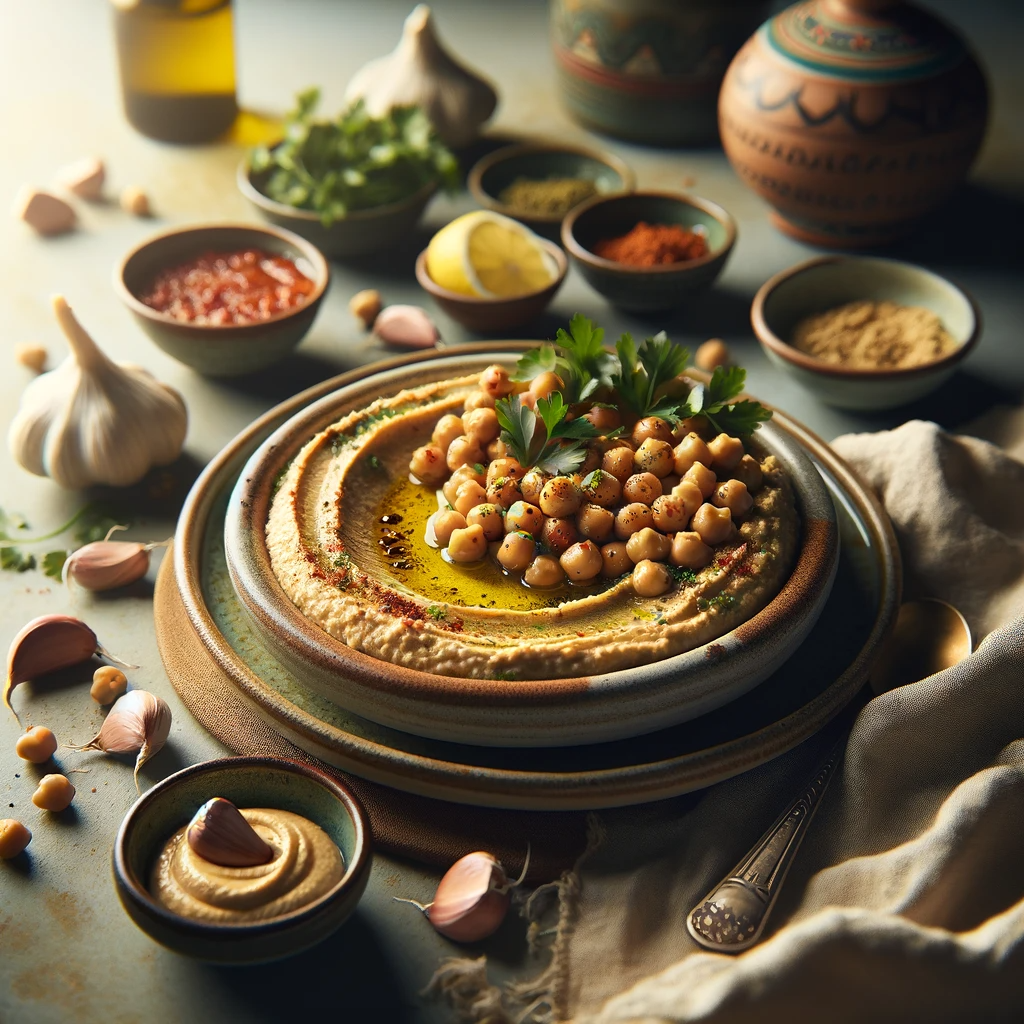 Hummus with Confit Garlic and Tahini: A Culinary Symphony in Neom City
