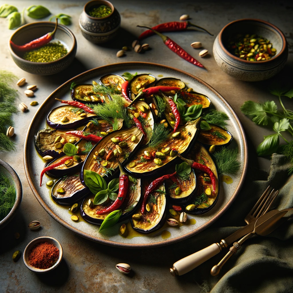 Roasted Eggplant Salad With Quick Lemon Paste and Quick-Pickled Chilies: A Neom City Delight